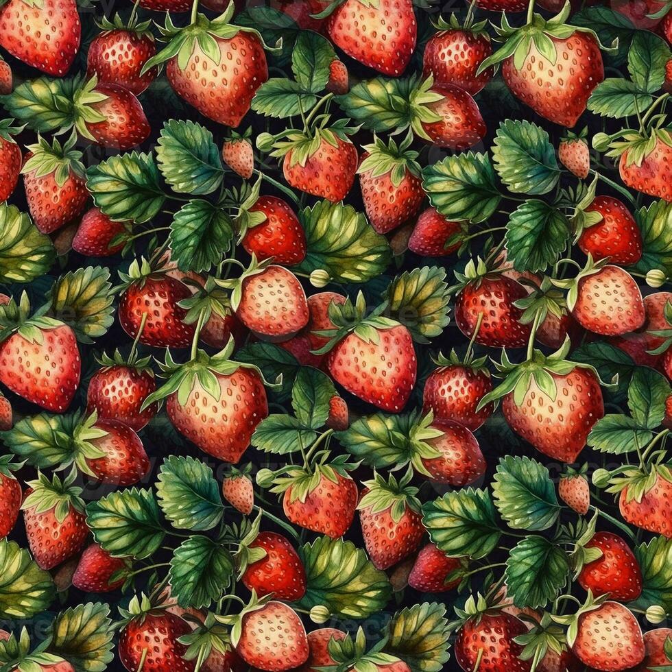 Strawberry berries seamless pattern. Watercolor, background, texture, print for fabric and digital paper photo