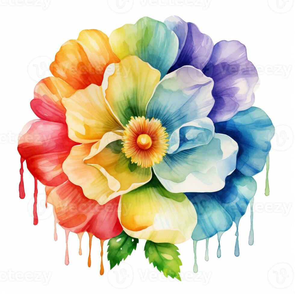 Bright colorful watercolor flower, abstract plant, clipart on a white