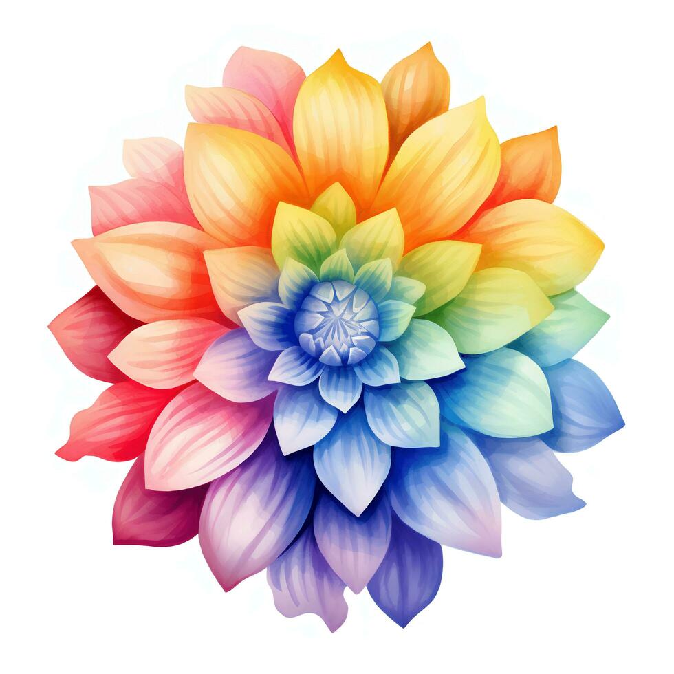 Bright watercolor flower in rainbow colors, single element on a white background photo