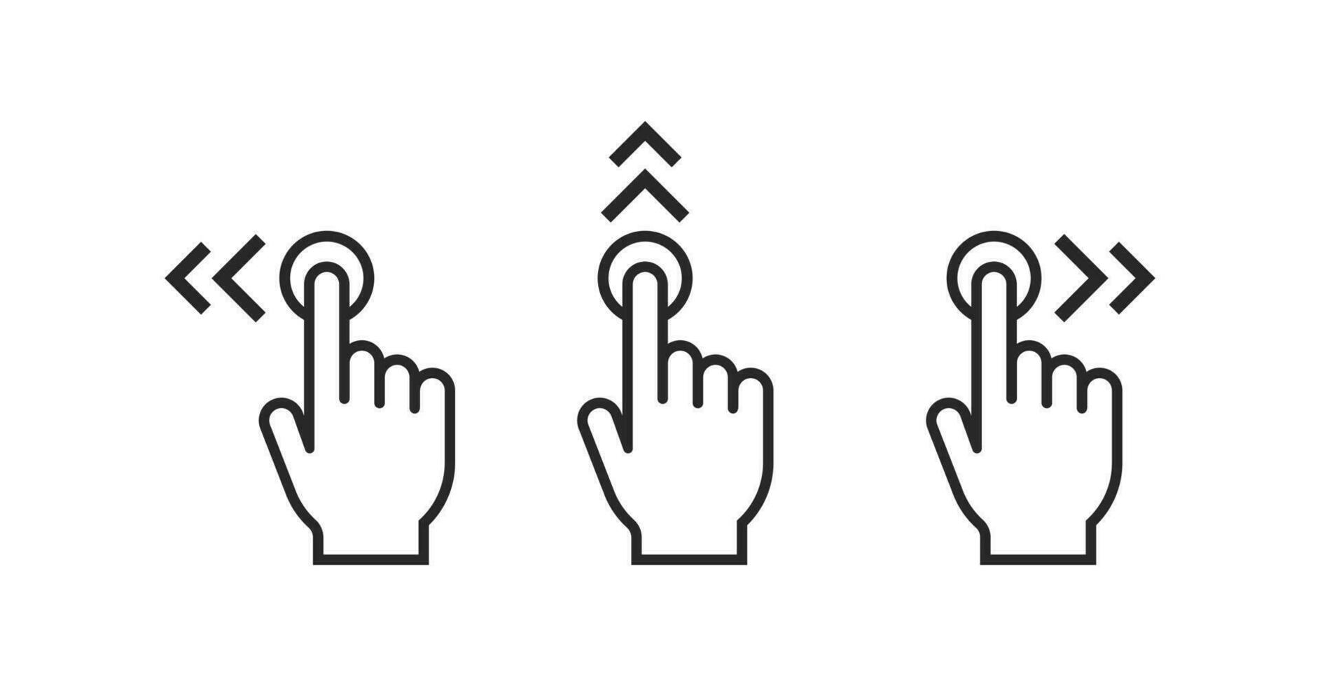 Swipe to left right up icon set. Finger touch screen gestures vector. Hand finger left, right, up icon. vector