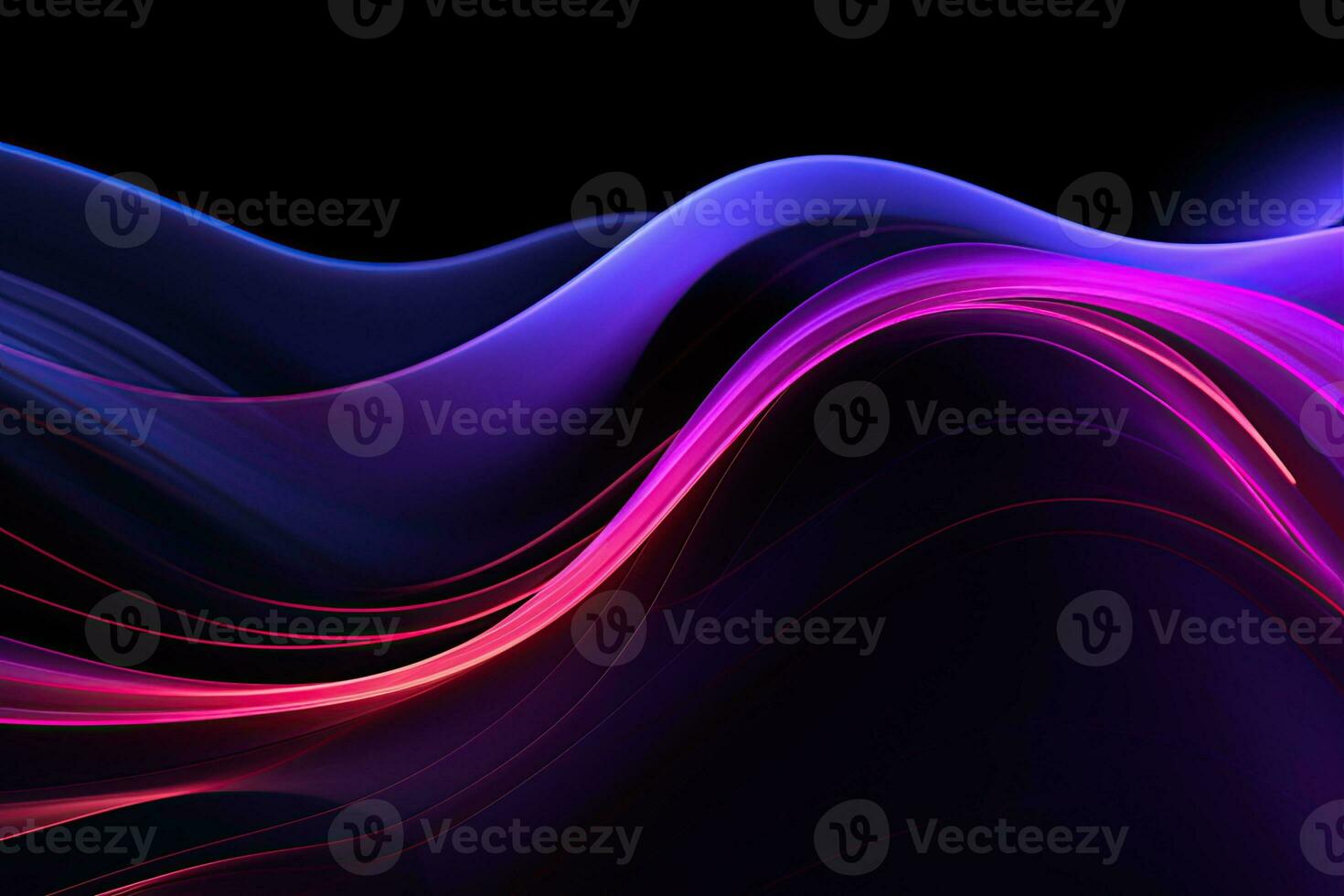 Dark abstract neon background, pink blue waves photo