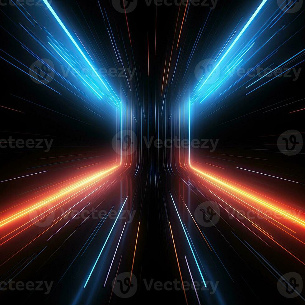 Simple dark neon background, rays of light on black photo