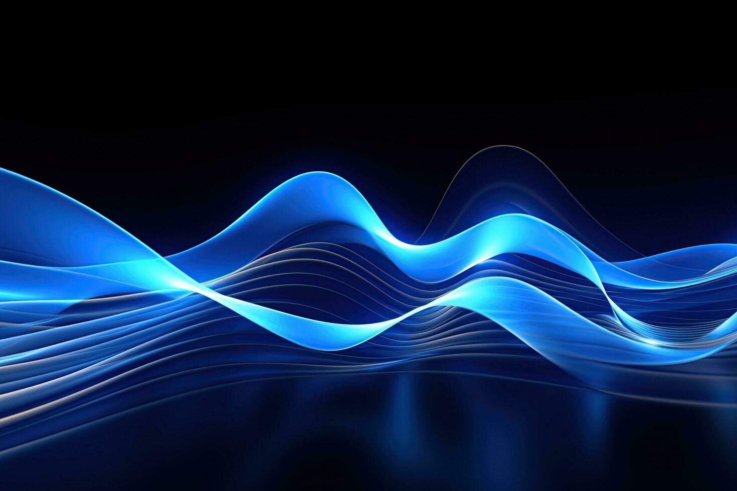 Dark abstract neon background, bright blue waves photo