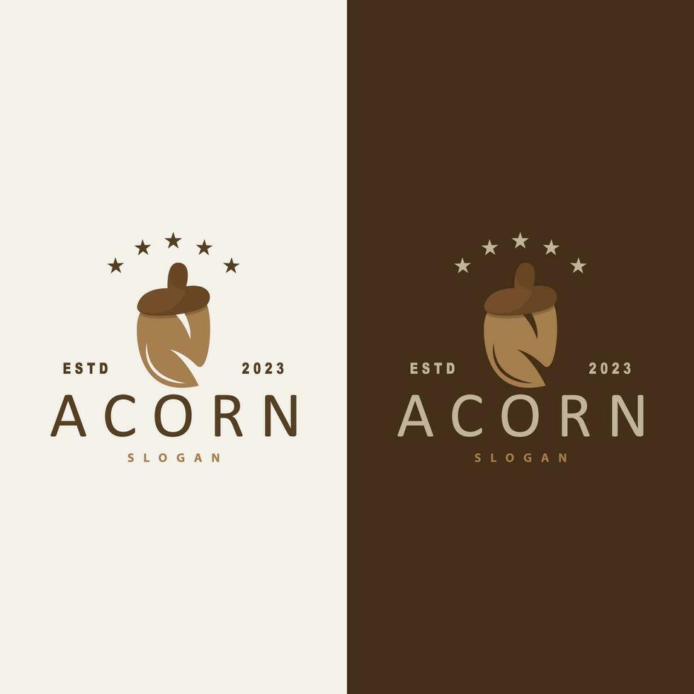 Acorn Logo, Nut Design With Oak Leaves Simple, Templet Illustration Vector