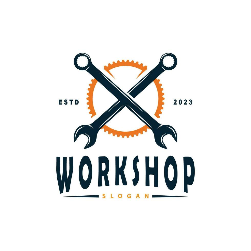 Repair Workshop Logo, Simple Key and Gear Design for a Simple Vehicle Repair Business, Vector Templet Illustration