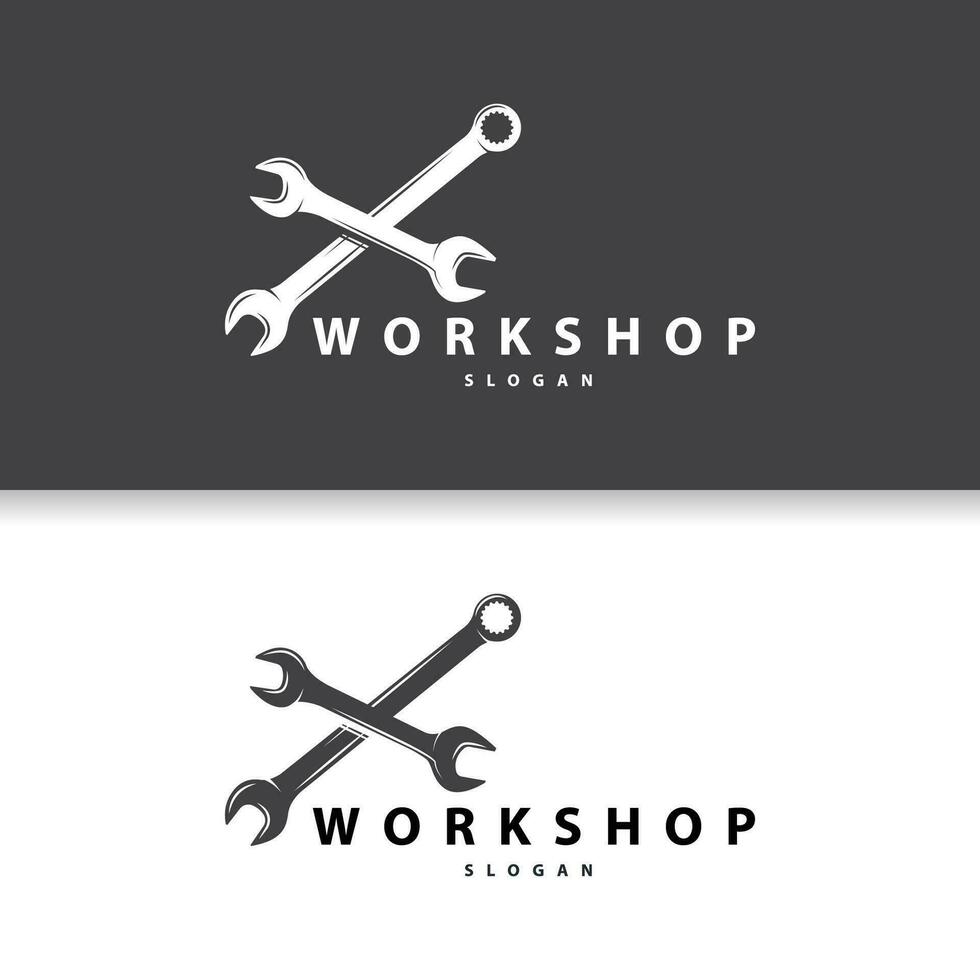 Repair Workshop Logo, Simple Key and Gear Design for a Simple Vehicle Repair Business, Vector Templet Illustration