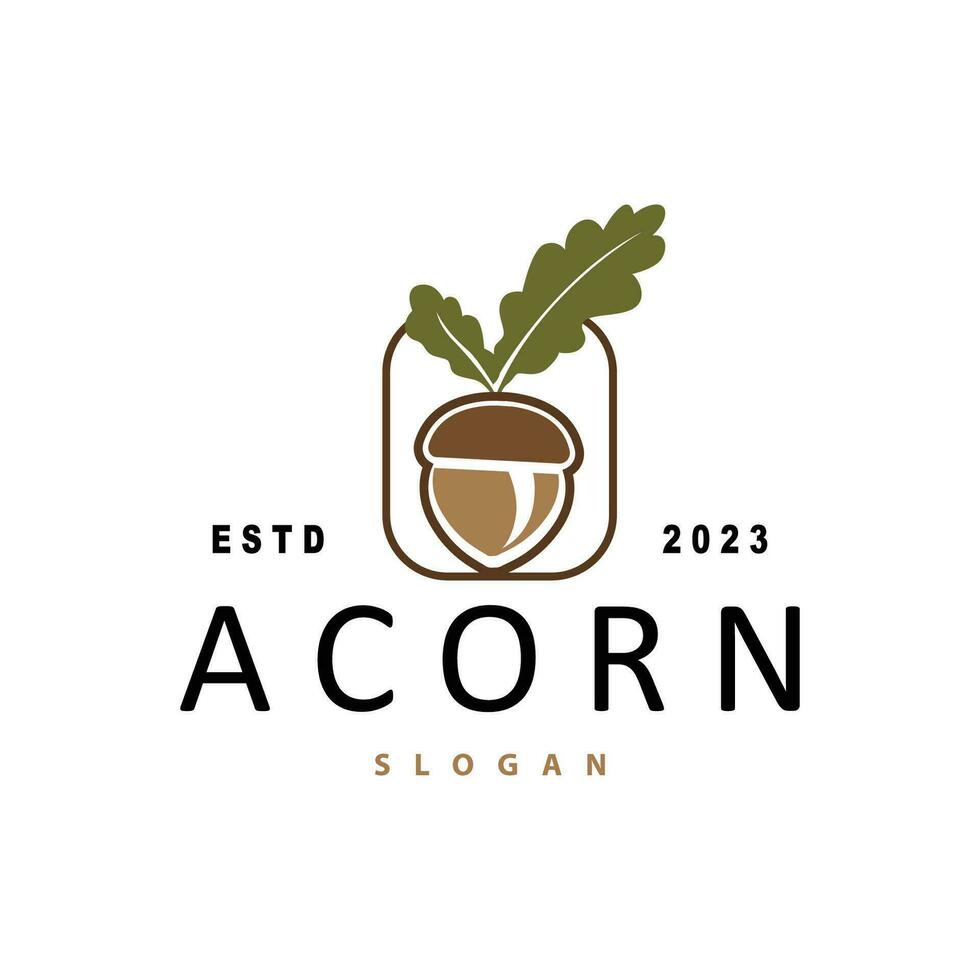 Acorn Logo, Nut Design With Oak Leaves Simple, Templet Illustration Vector