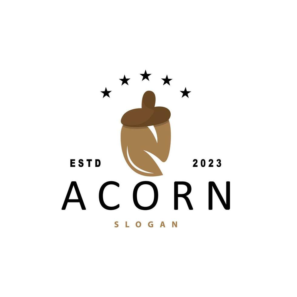 Acorn Logo, Nut Design With Oak Leaves Simple, Templet Illustration Vector