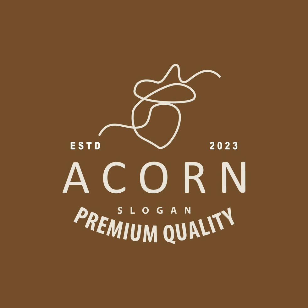 Acorn Logo, Nut Design With Oak Leaves Simple, Templet Illustration Vector