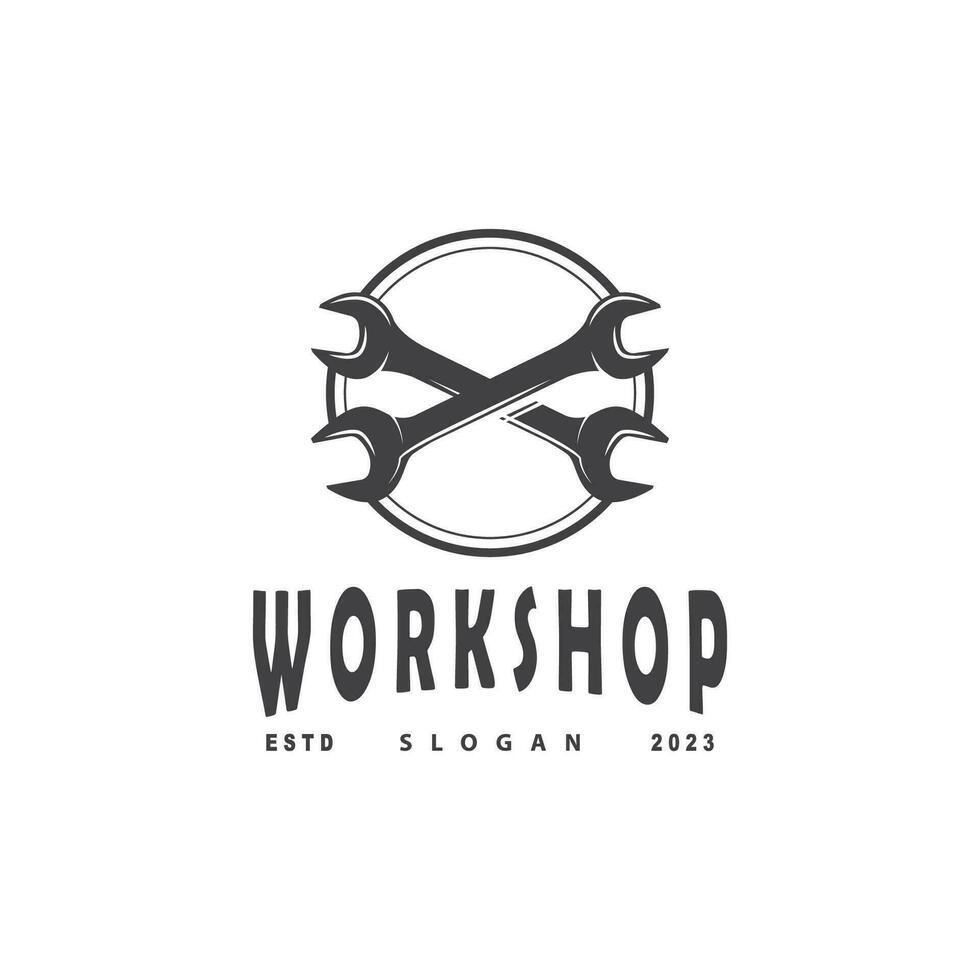 Repair Workshop Logo, Simple Key and Gear Design for a Simple Vehicle Repair Business, Vector Templet Illustration