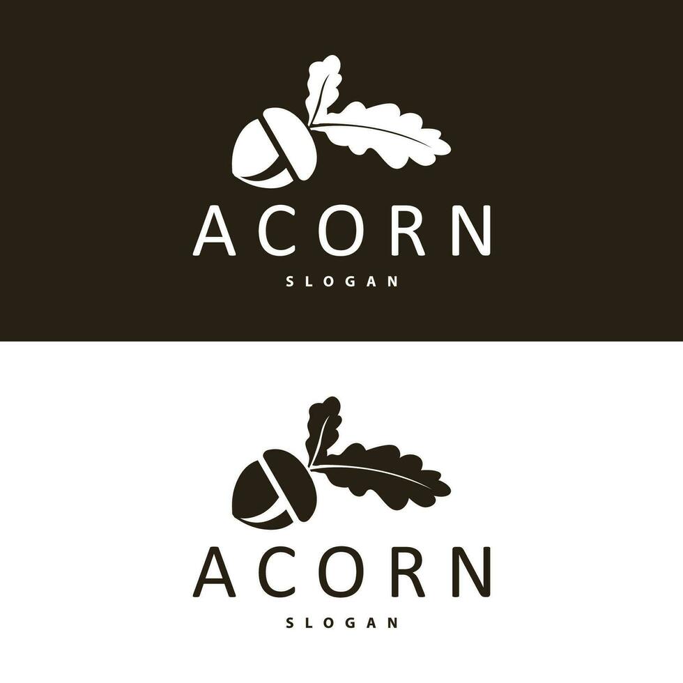 Acorn Logo, Nut Design With Oak Leaves Simple, Templet Illustration Vector