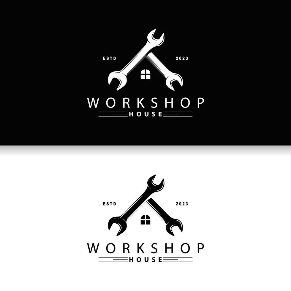 Repair Workshop Logo, Simple Key and Gear Design for a Simple Vehicle Repair Business, Vector Templet Illustration