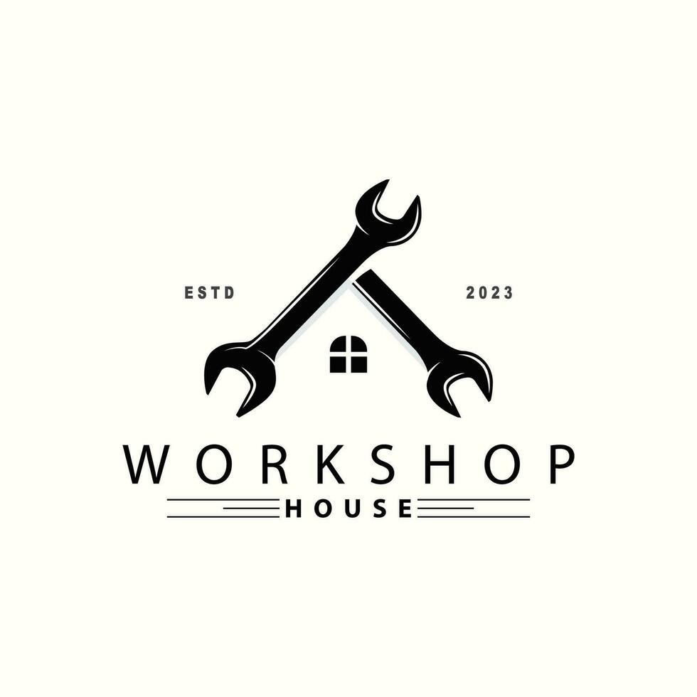 Repair Workshop Logo, Simple Key and Gear Design for a Simple Vehicle Repair Business, Vector Templet Illustration