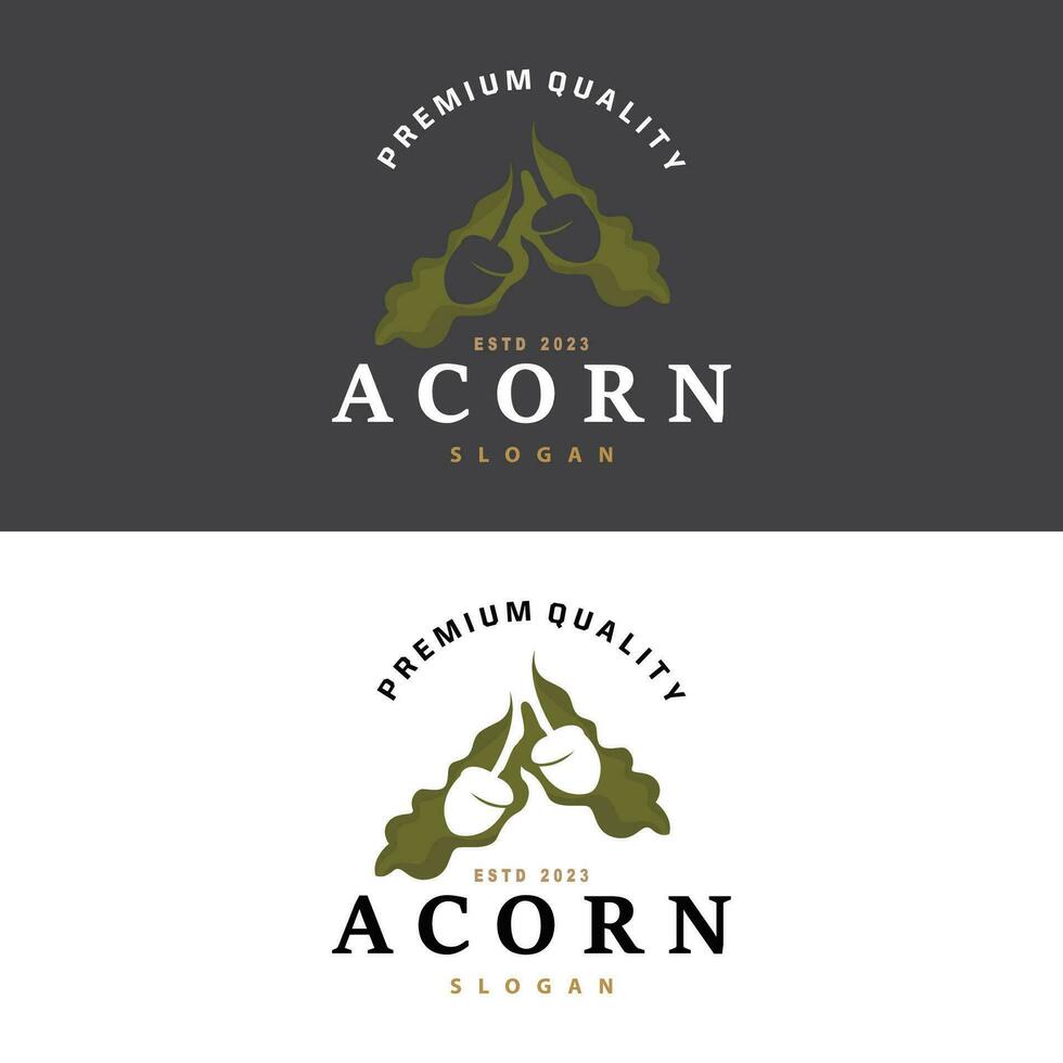 Acorn Logo, Nut Design With Oak Leaves Simple, Templet Illustration Vector