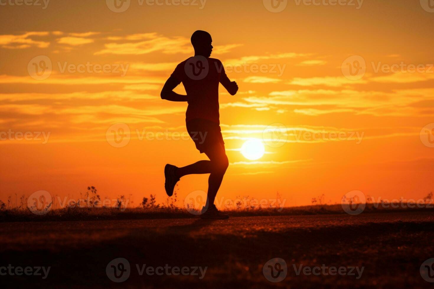 Silhouette of a young fitness man running on sunrise ai generative photo