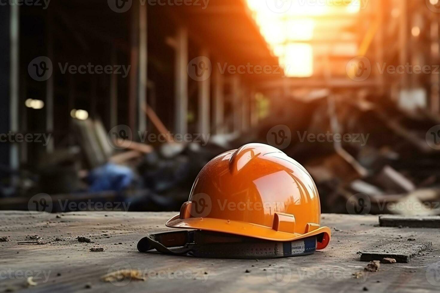 yellow helmet on steel in construction site ai generative photo