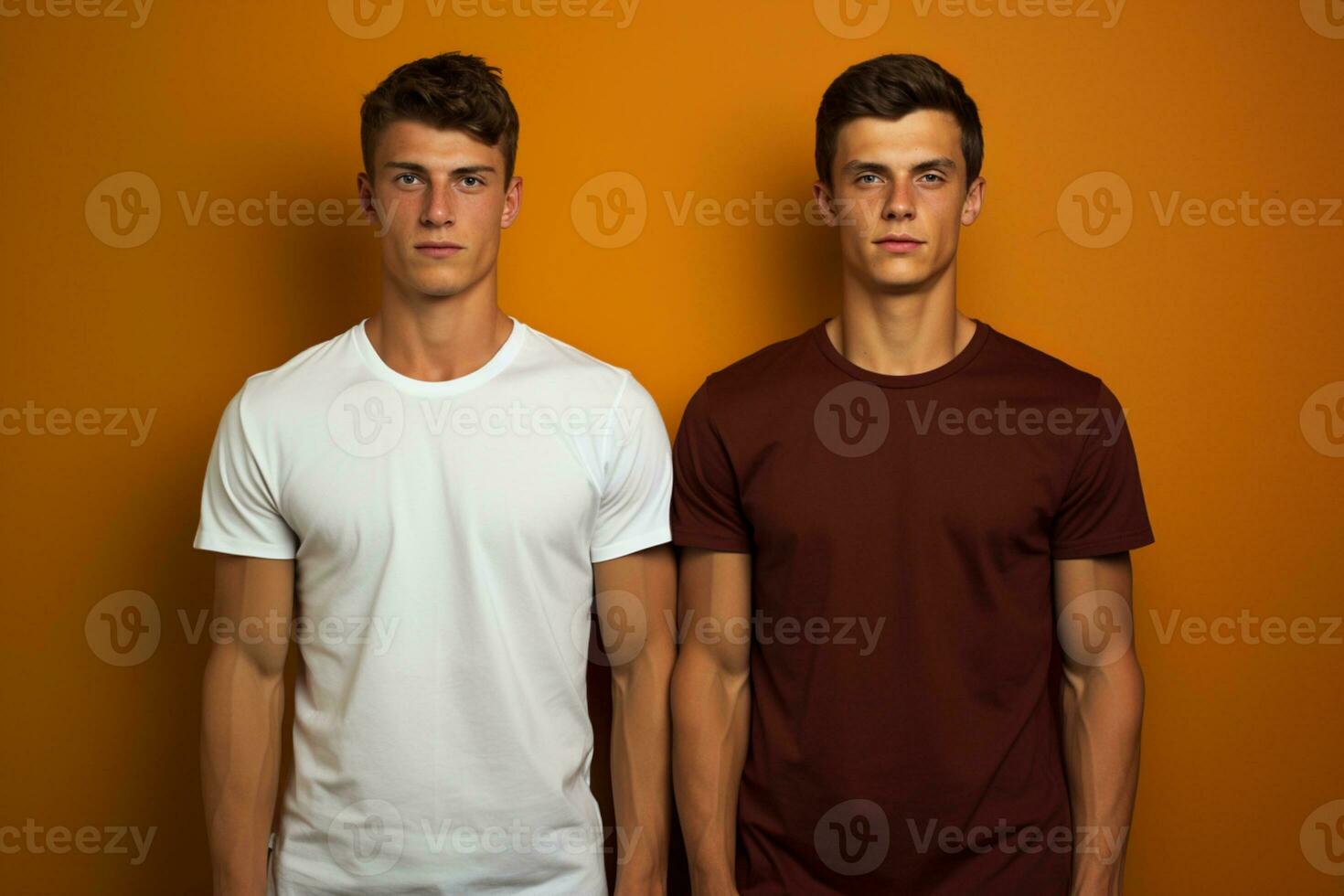two young man standing on a Yellow background ai generative photo