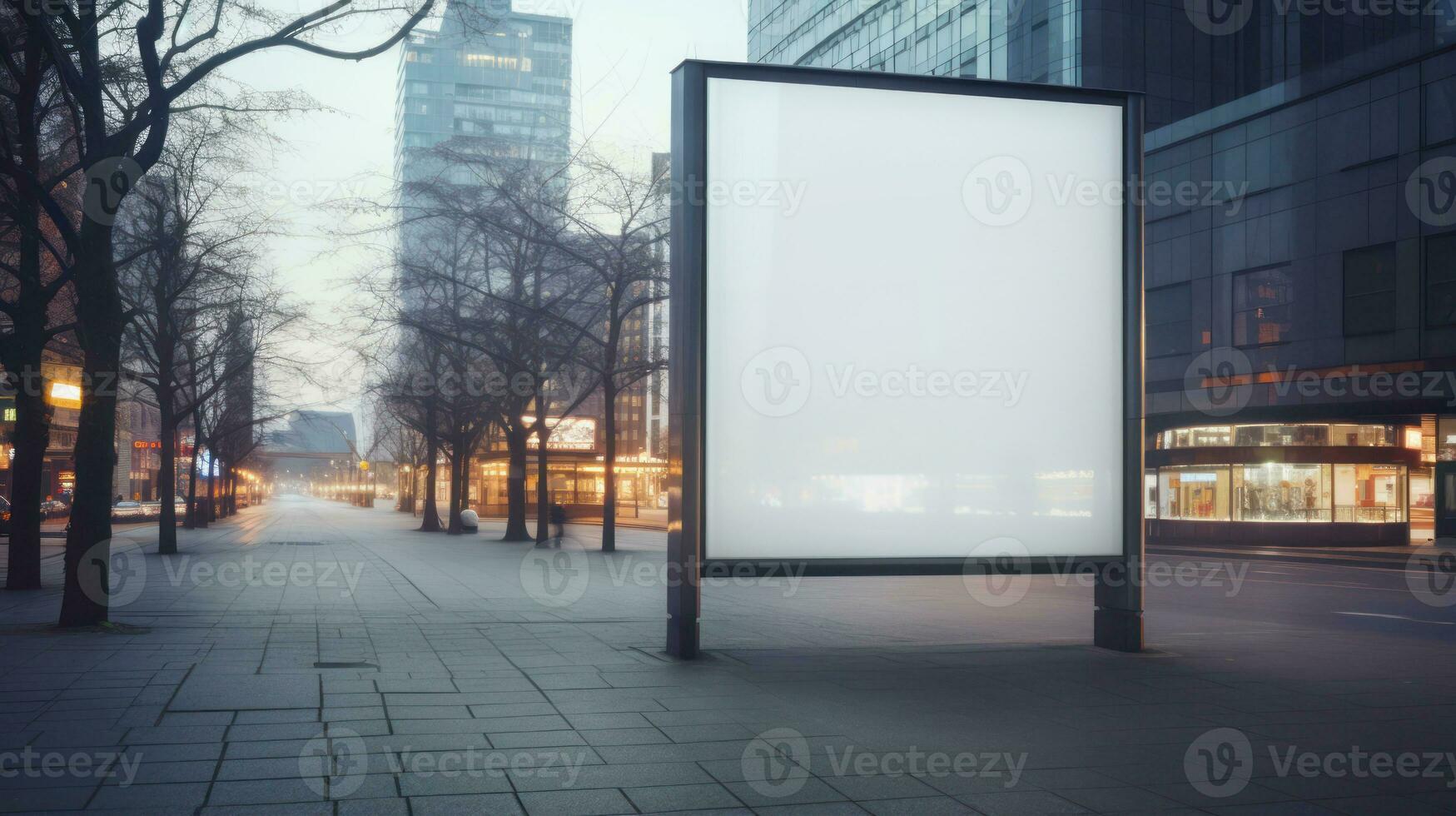 blanco horizontal calle póster cartelera en Mañana amanecer para márketing o anuncio con Copiar espacio ai generado foto