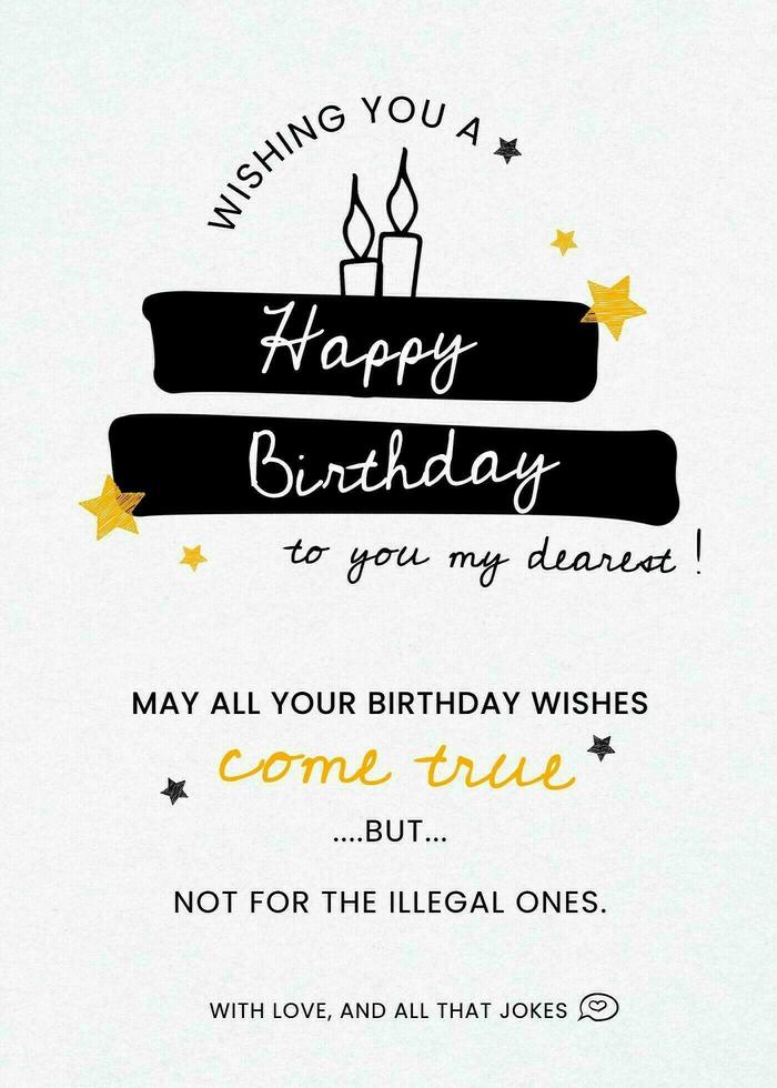 Hand Drawn Doodle Funny Birthday Greeting Simple Minimalism template