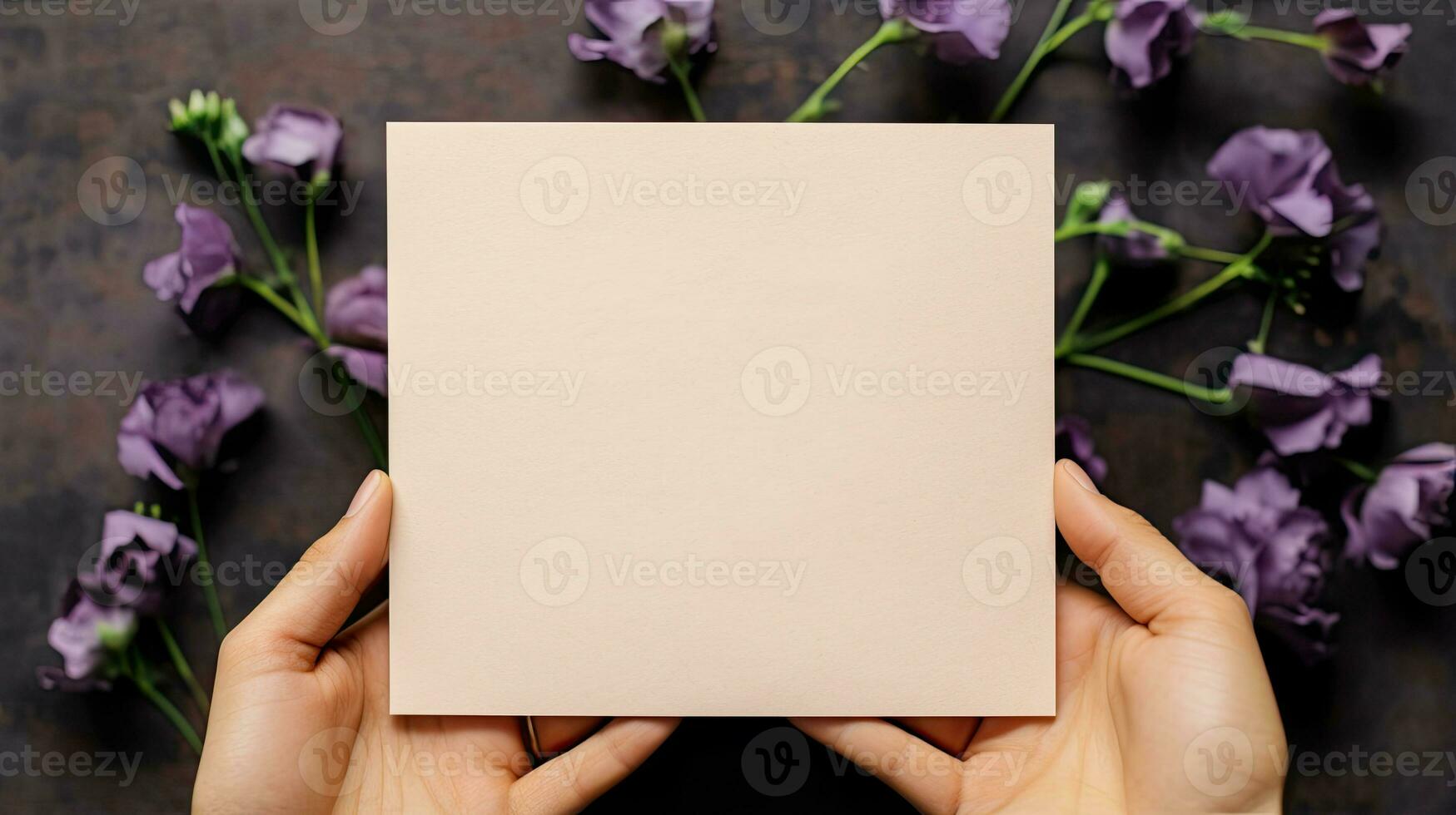 Print Mockup Card in Hands for invitation, Wedding, Card or Postcard Mockup AI Generated photo