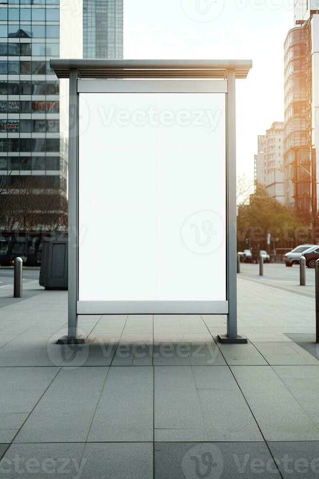 Blank mock up of vertical street poster billboard in morning dawn for marketing or advertisement AI Generated photo