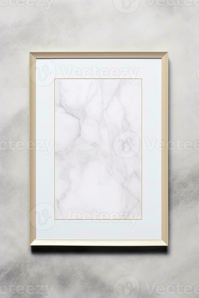 Clean minimal modern frame hanging mock up contemporary on marble wall AI Generated photo