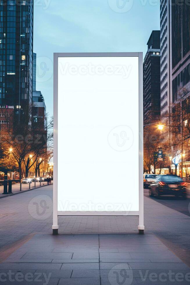 Blank mock up of vertical street poster billboard in dusk night for marketing or advertisement AI Generated photo