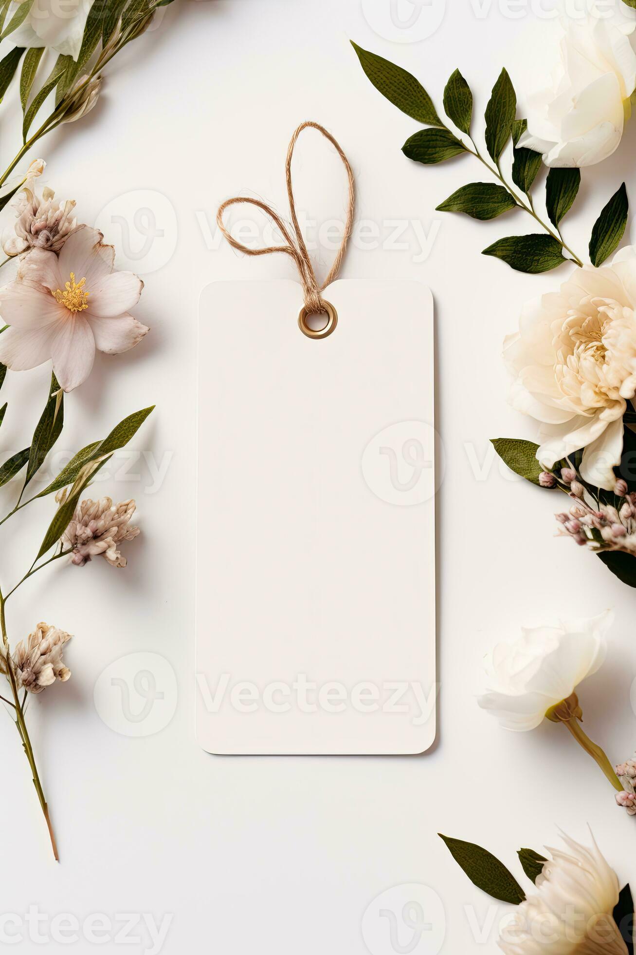 Minimalist empty wedding gift tag mockup or thank you tag template AI
