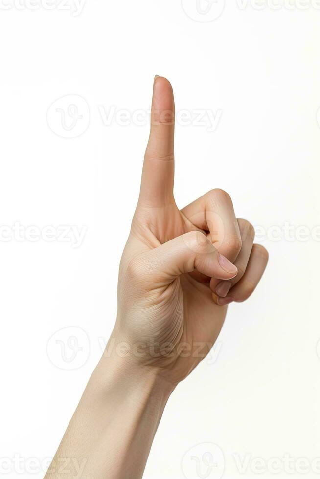 woman index finger gesture of pressing something on white background AI Generated photo