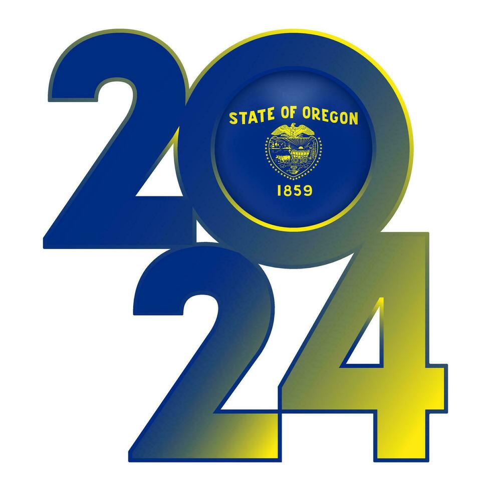 2024 banner with Oregon state flag inside. Vector illustration.