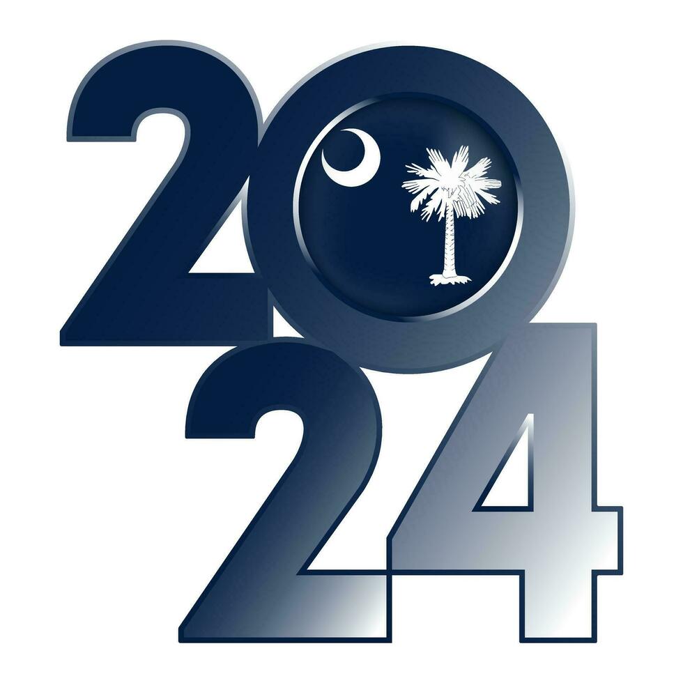 2024 banner with South Carolina state flag inside. Vector illustration.