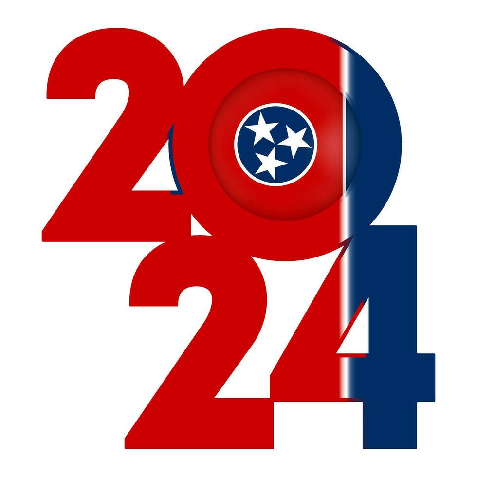 2024 banner with Tennessee state flag inside. Vector illustration.