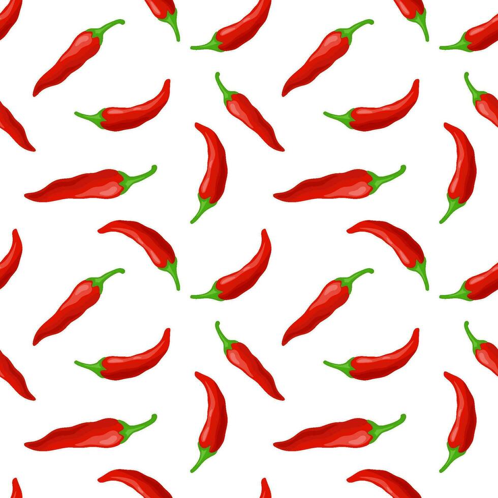 Seamless pattern with red chili pepper vector illustration on white background for kitchen textile.