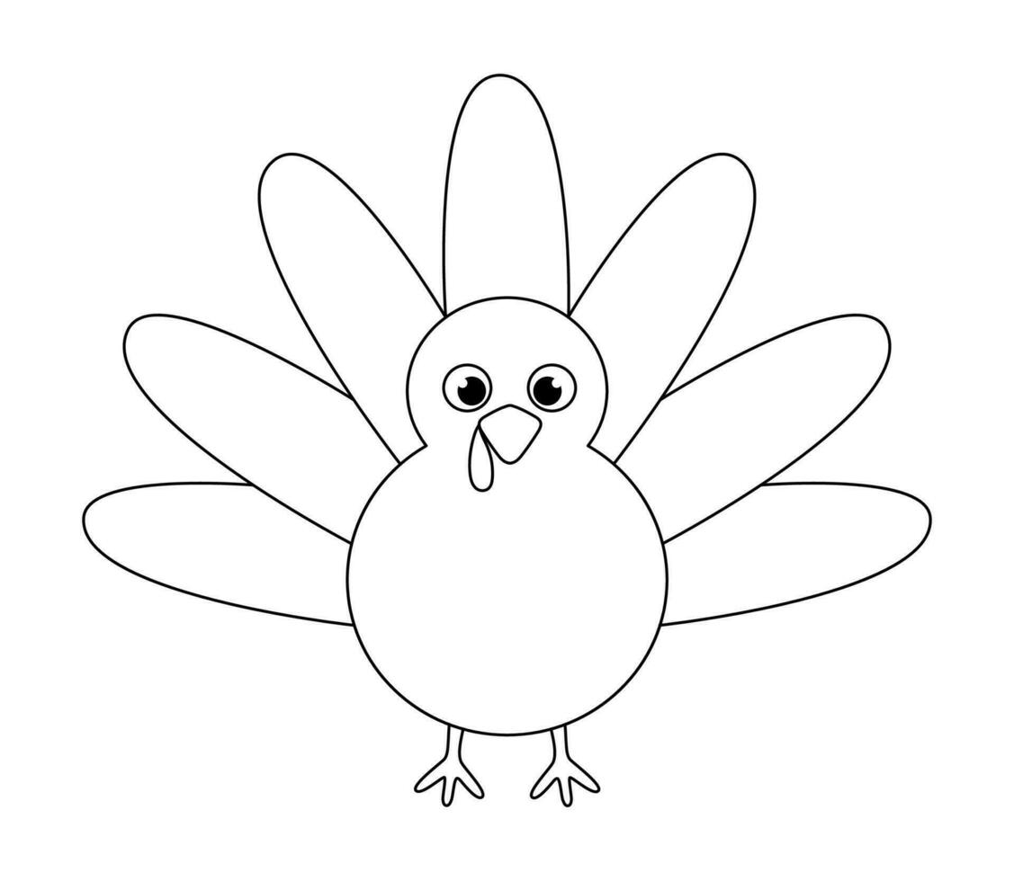 Vector illustration of thanksgiving turkey isolated on white background. Simple outline turkey for kids, coloring book