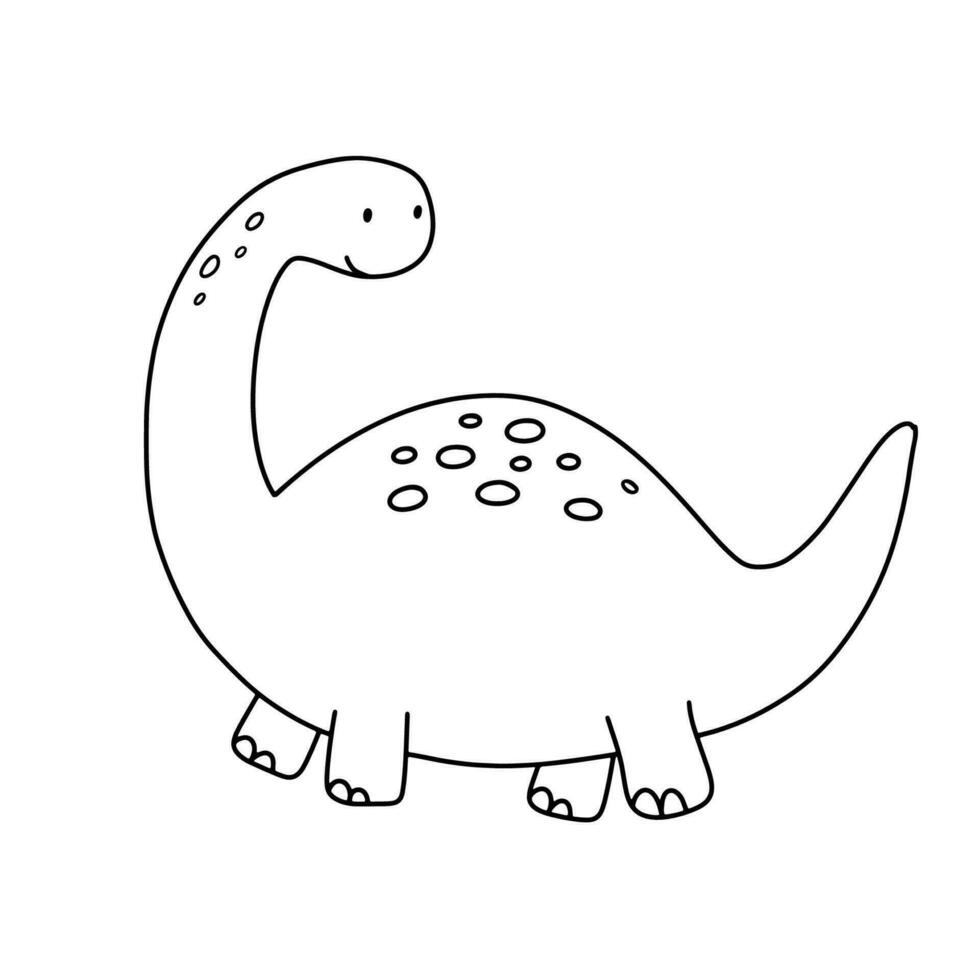 Cute little baby dinosaur. Vector outline doodle illustration isolated on white background for childish coloring book