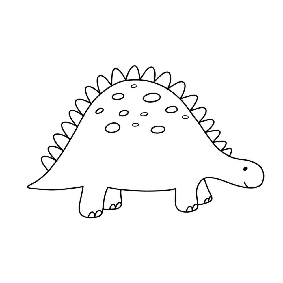 Cute little baby dinosaur. Vector outline doodle illustration isolated on white background for childish coloring book