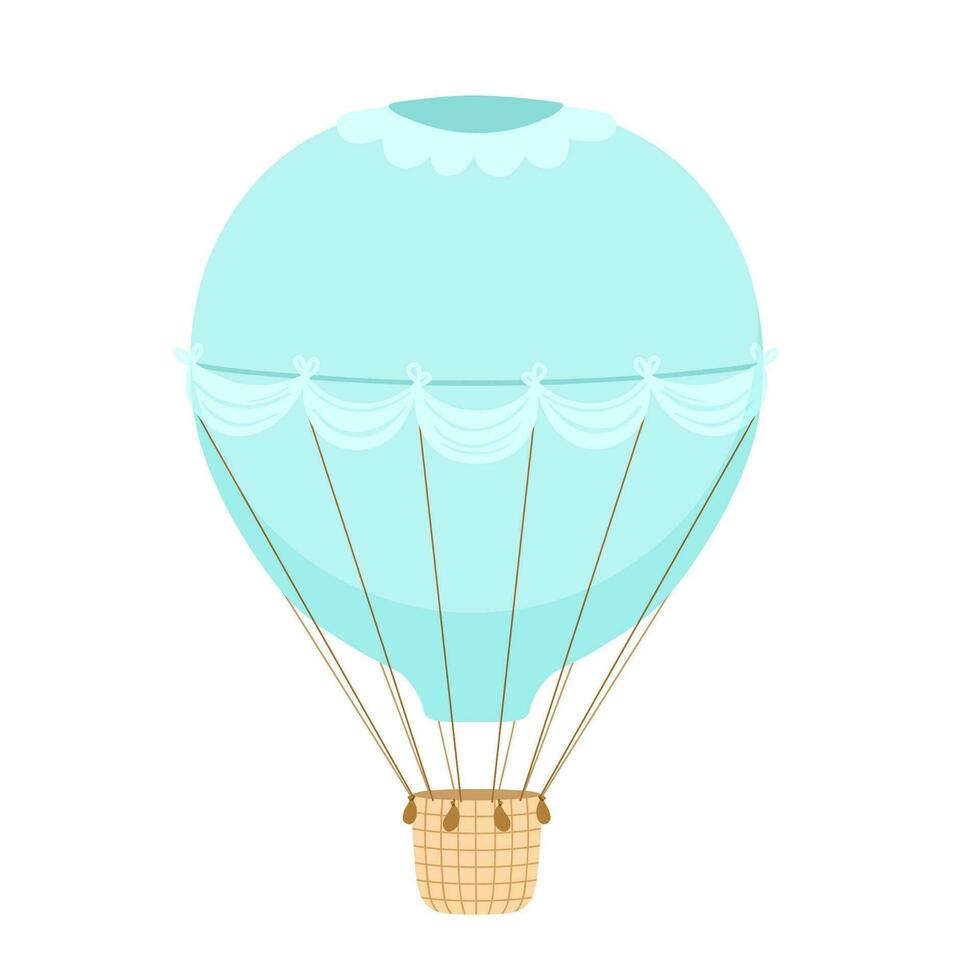 Vintage blue Hot air balloon. Vector illustration isolated on white