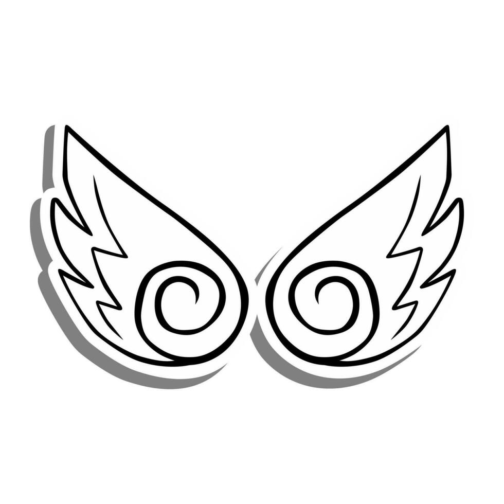 Outline Wings with Fire shape on white silhouette and gray shadow. Vector illustration for decoration or any design.