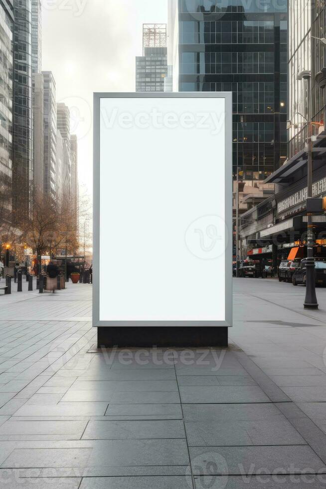 Blank mock up of vertical street poster billboard in morning dawn for marketing or advertisement AI Generated photo
