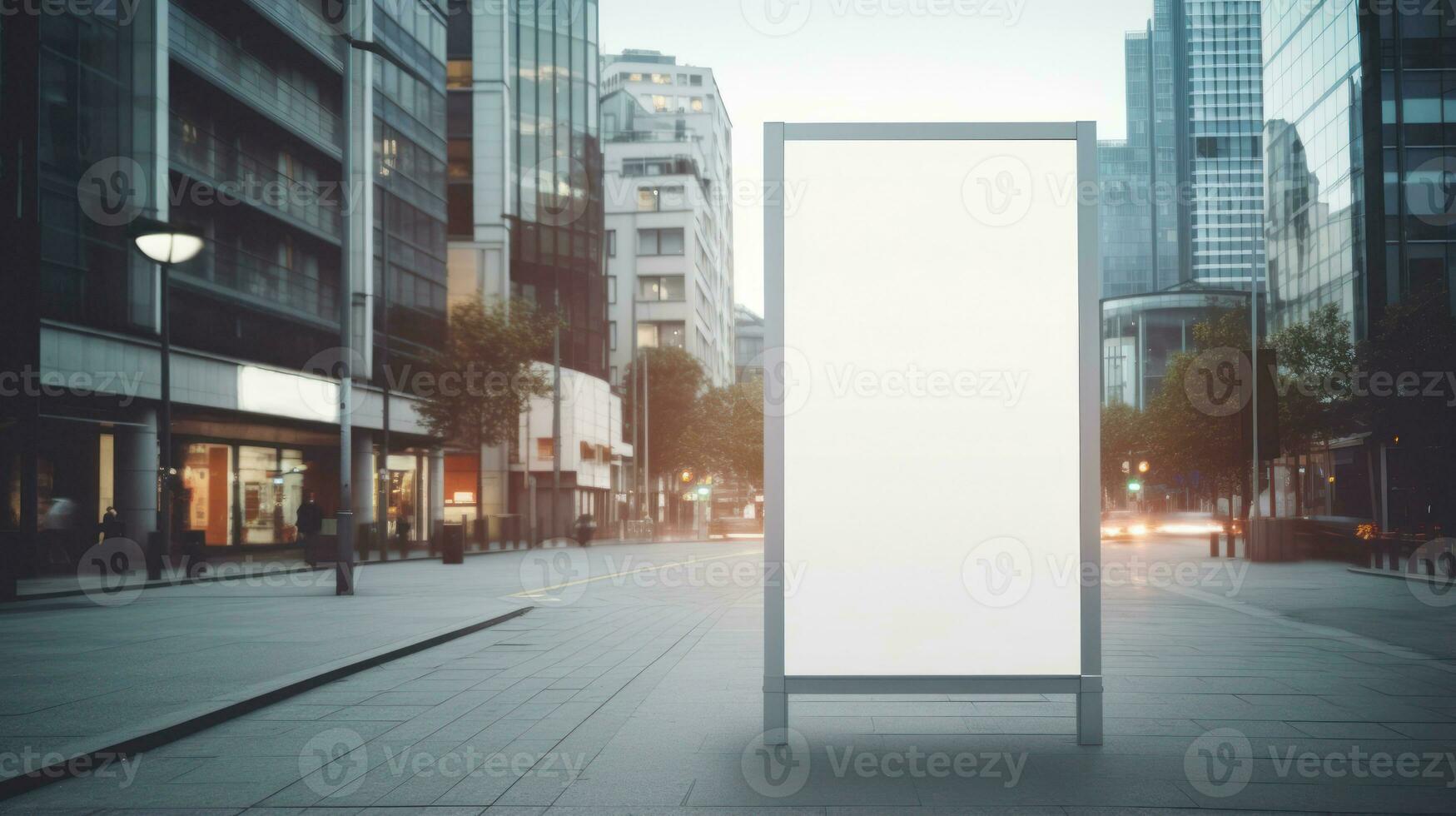 Blank horizontal street poster billboard in morning dawn for marketing or advertisement with copy space AI Generated photo