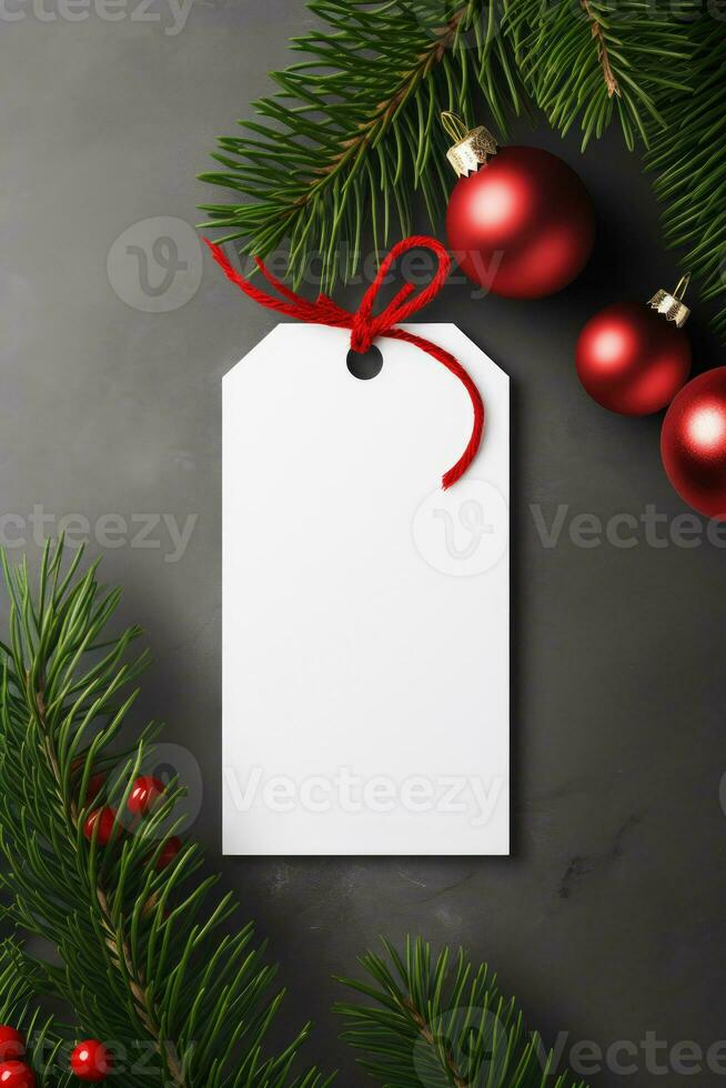 Modern gift tag for Christmas holiday mockup on grey black background AI Generated photo