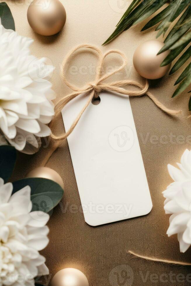 Minimalist empty wedding gift tag mockup or thank you tag template AI Generated photo