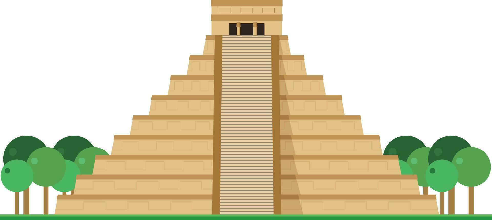 Kukulcan Temple, Chichen Itza, Mexico. Isolated on white background vector illustration.