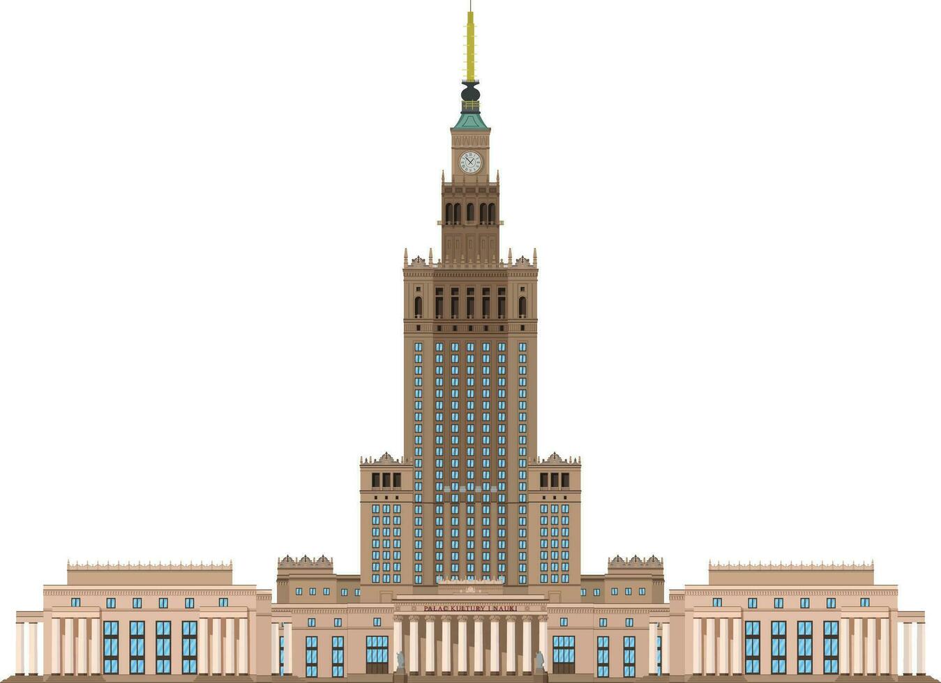 Palace of Culture and Science, Warsaw, Poland. Isolated on white background vector illustration.