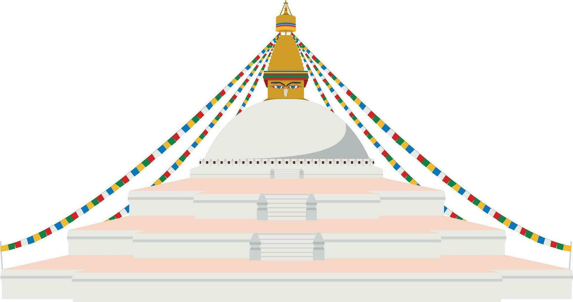 Boudhanath Stupa, Kathmandu, Nepal. Isolated on white background vector illustration.