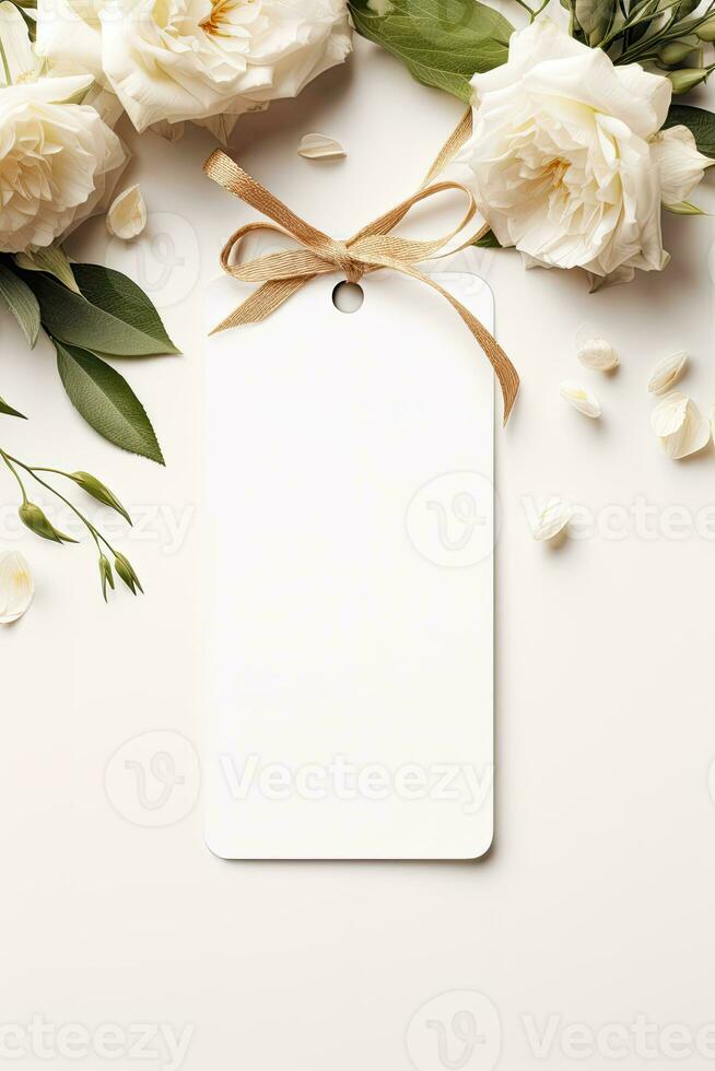 Minimalist empty wedding gift tag mockup or thank you tag template AI Generated photo