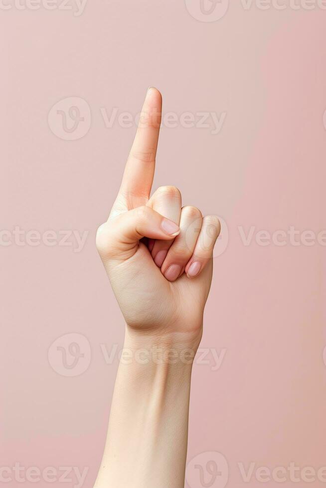 Woman index finger point something in forehand pose AI Generated photo