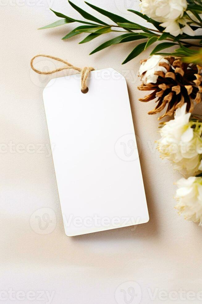 Minimalist empty wedding gift tag mockup or thank you tag template AI Generated photo