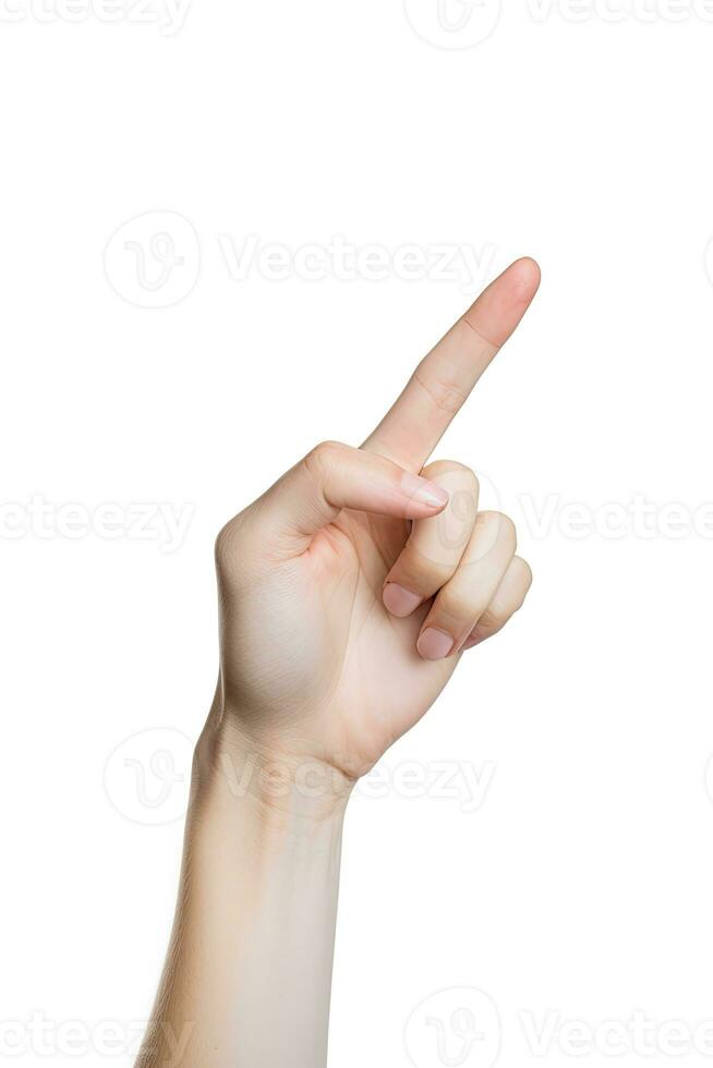 woman index finger gesture of pressing something on white background AI Generated photo