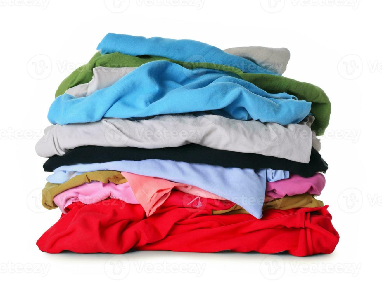 Stack of dirty clothes on white background photo